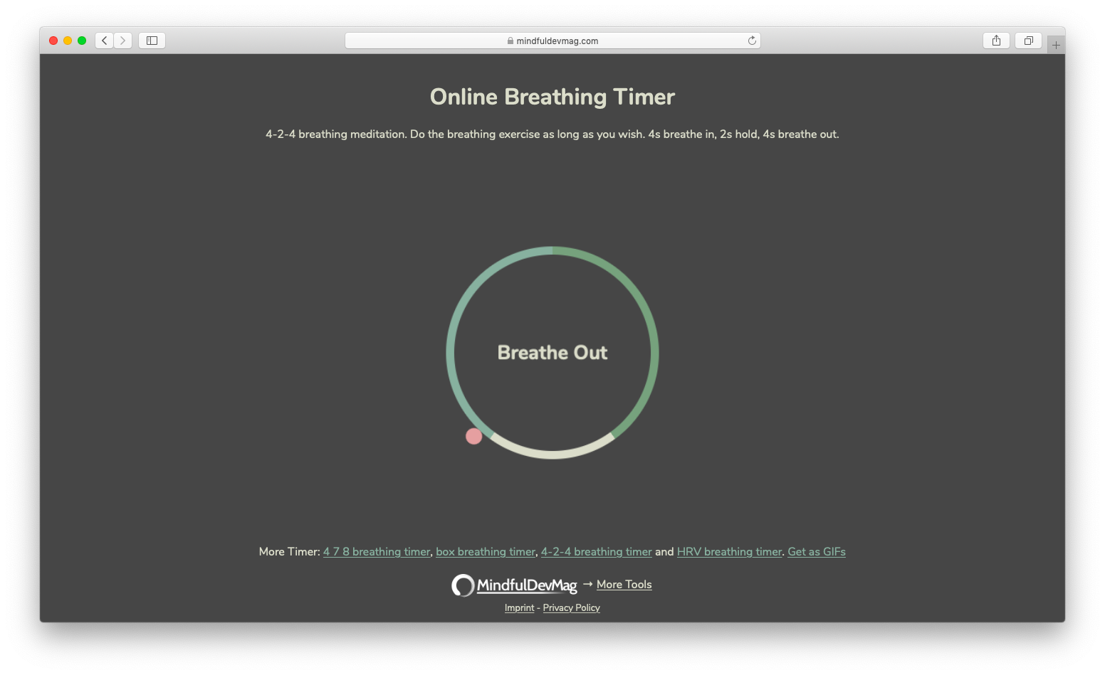 screenshot of the online breathing timer