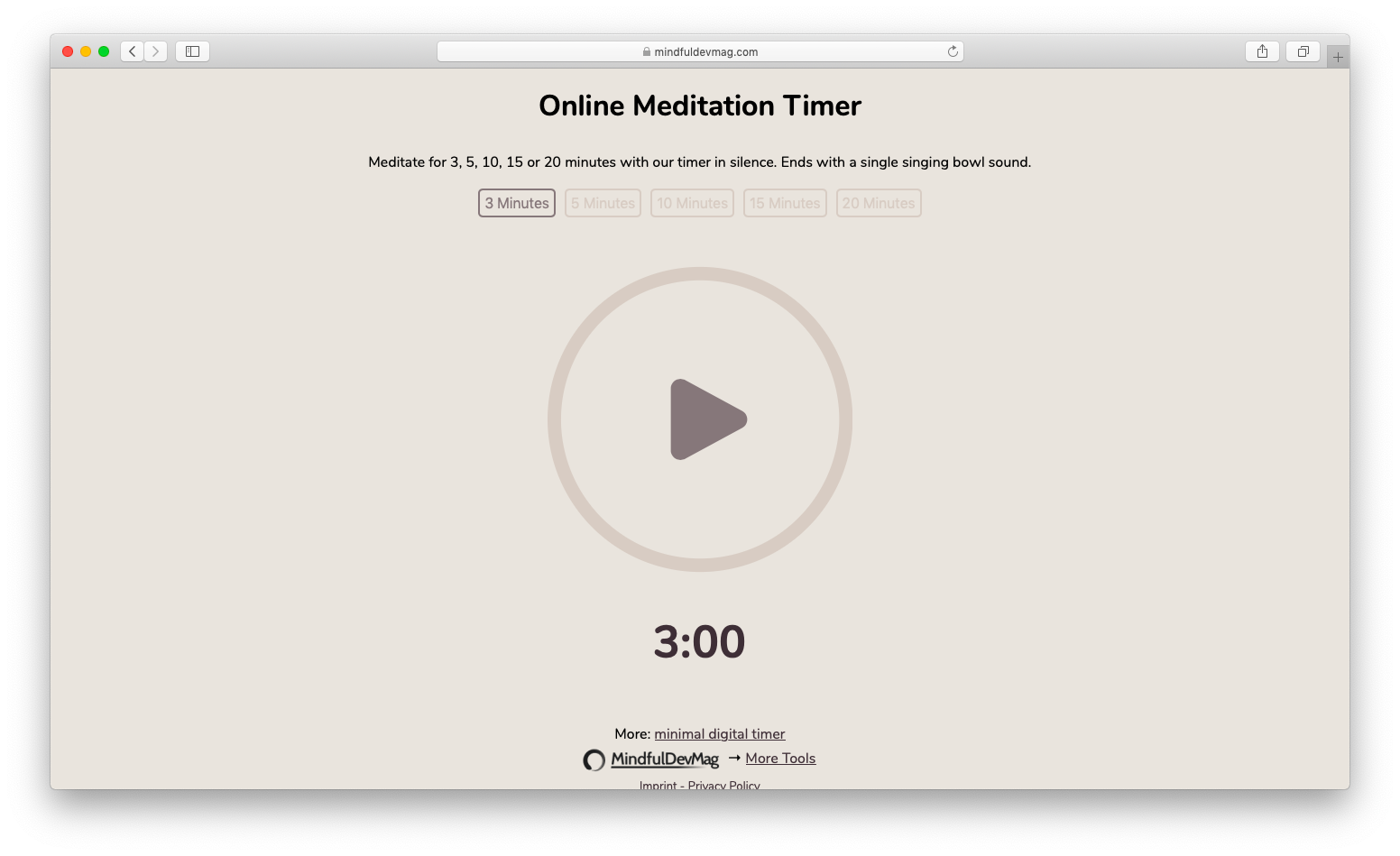 screenshot of the online meditation timer